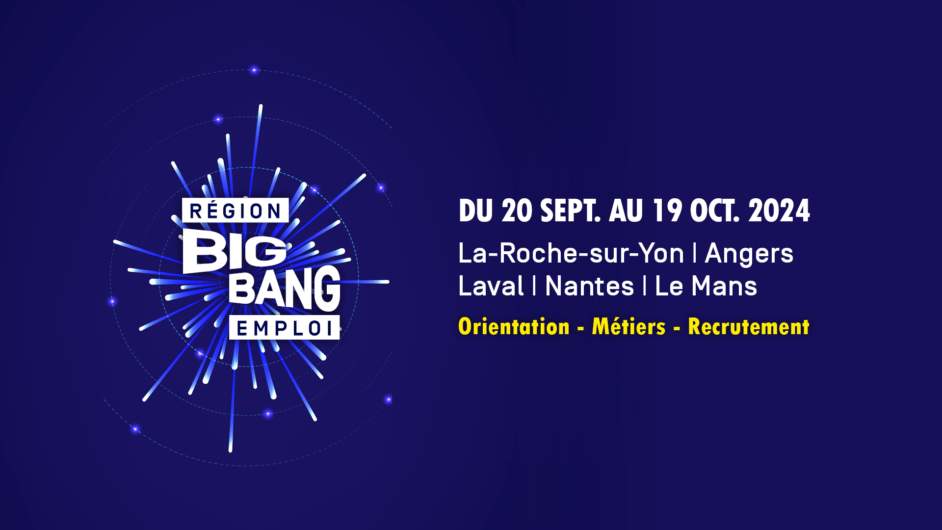 Du 20 septembre au 19 octobre - La Roche-sur-Yon / Angers / Laval / Nantes / Le Mans. Orientation - Métiers - Recrutement